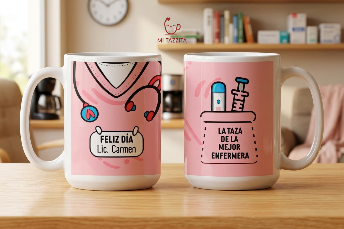 Taza Uniforme de Enfermera Rosado Personalizado con Nombre | Tazas Enf…