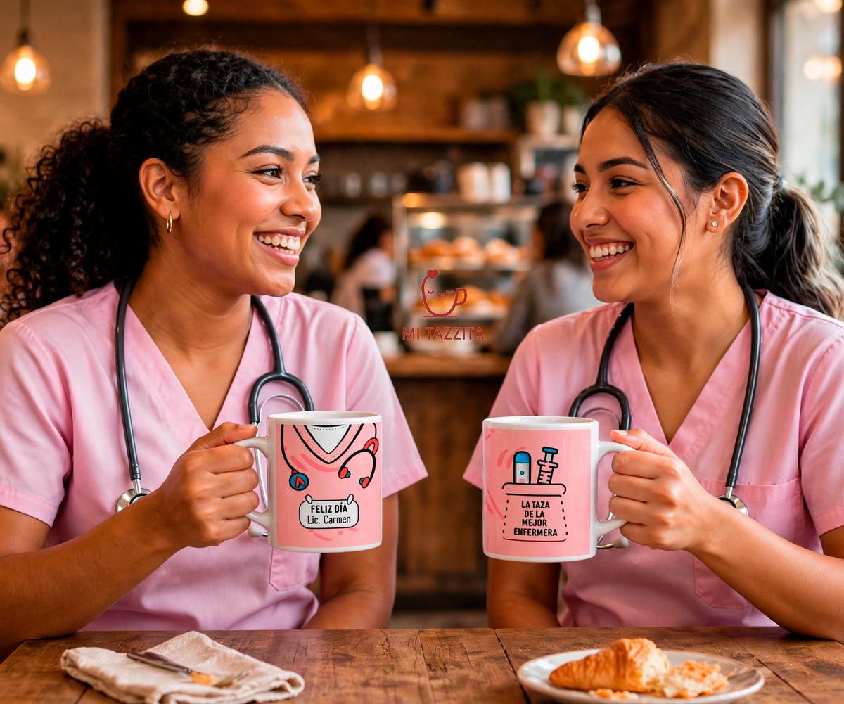 Taza Uniforme de Enfermera Rosado Personalizado con Nombre | Tazas Enf…