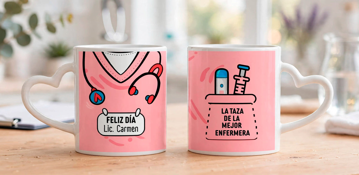 Taza Uniforme de Enfermera Rosado Personalizado con Nombre | Tazas Enf…