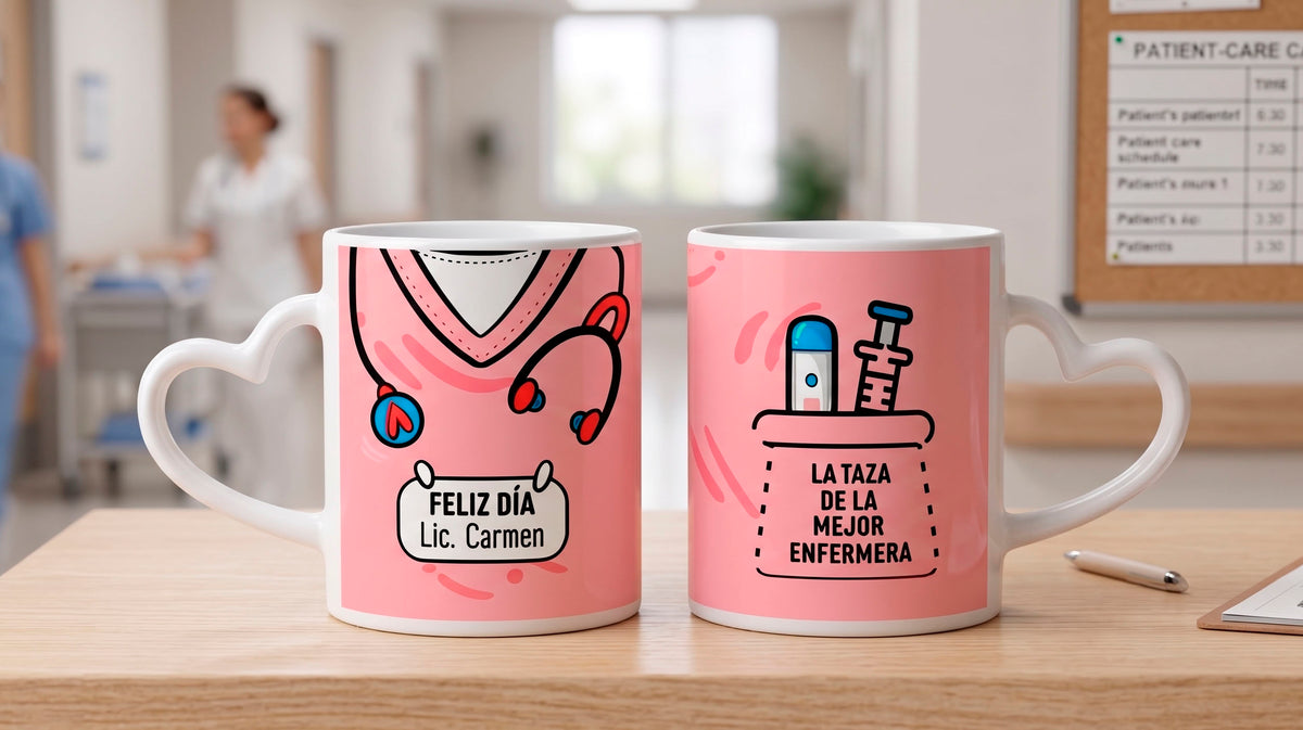 Taza Uniforme de Enfermera Rosado Personalizado con Nombre | Tazas Enf…