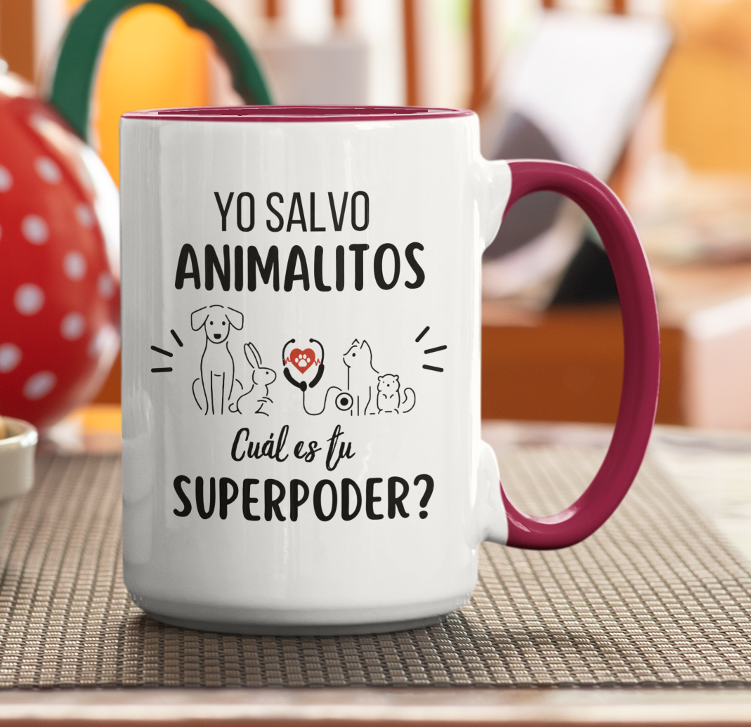 Taza Yo Salvo Animalitos ¿Cuál es tu Superpoder? - Taza para Veterinario