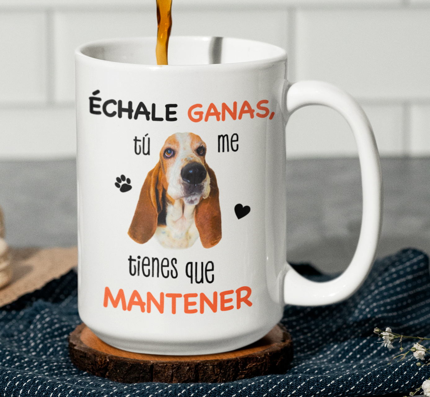 Taza Échale Ganas, Tú me Tienes que Mantener Personalizado con Foto de tu Perrito- Tazas de Perros - Taza Blanca de 15 oz 
