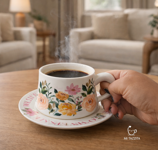 Taza con Diseño Floral Cálido- Tazas para Ellas