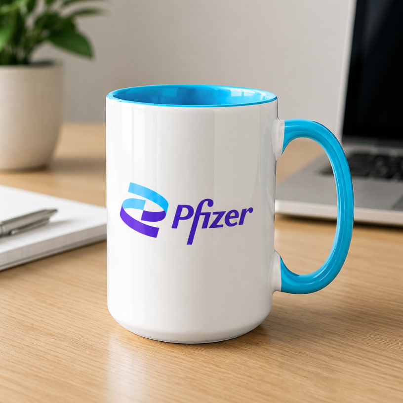 Taza con tu Logo | Tazas Personalizadas Corporativas | Taza Blanca y Celeste de 15 oz