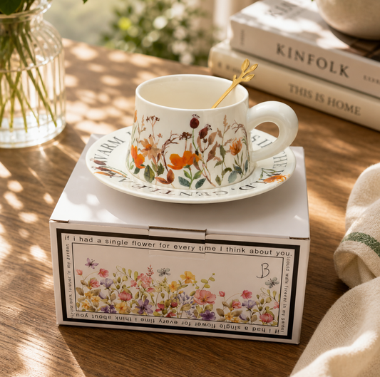 Taza de Flores con Plato | Tazas para Ellas