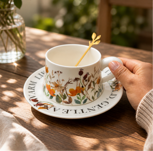 Taza de Flores con Plato | Tazas para Ellas