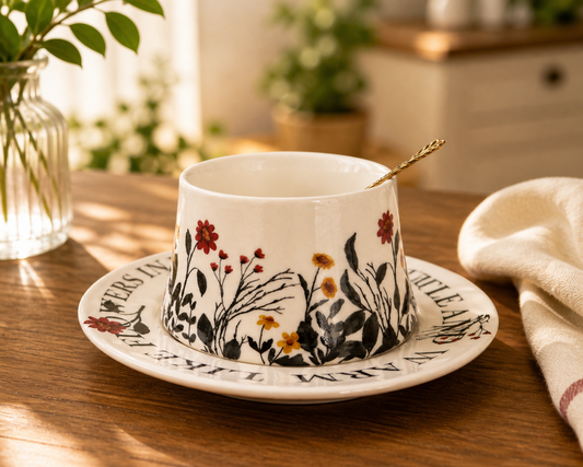 Taza de Flores con Plato | Tazas para Ellas