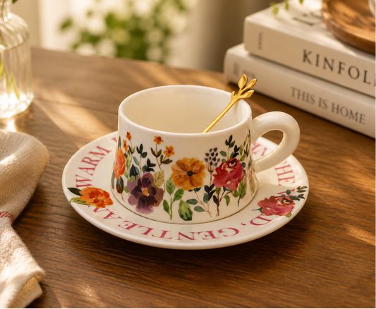 Taza de Flores con Plato | Tazas para Ellas
