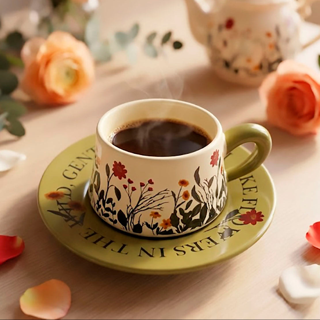 Taza de Flores con Plato de Colores | Tazas para Ellas