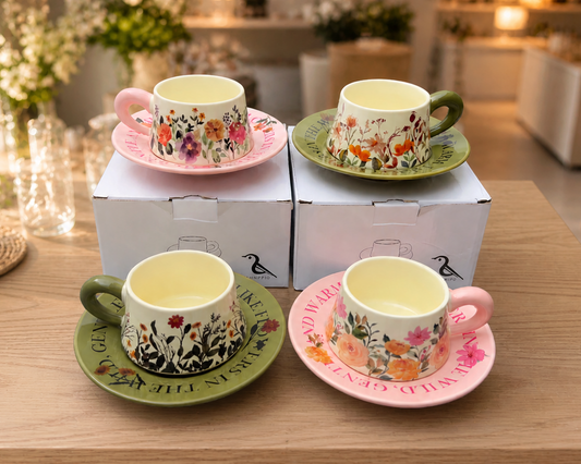 Taza de Flores con Plato de Colores | Tazas para Ellas
