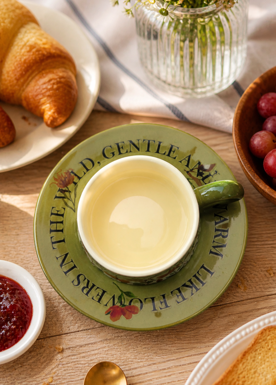 Taza de Flores con Plato de Colores | Tazas para Ellas
