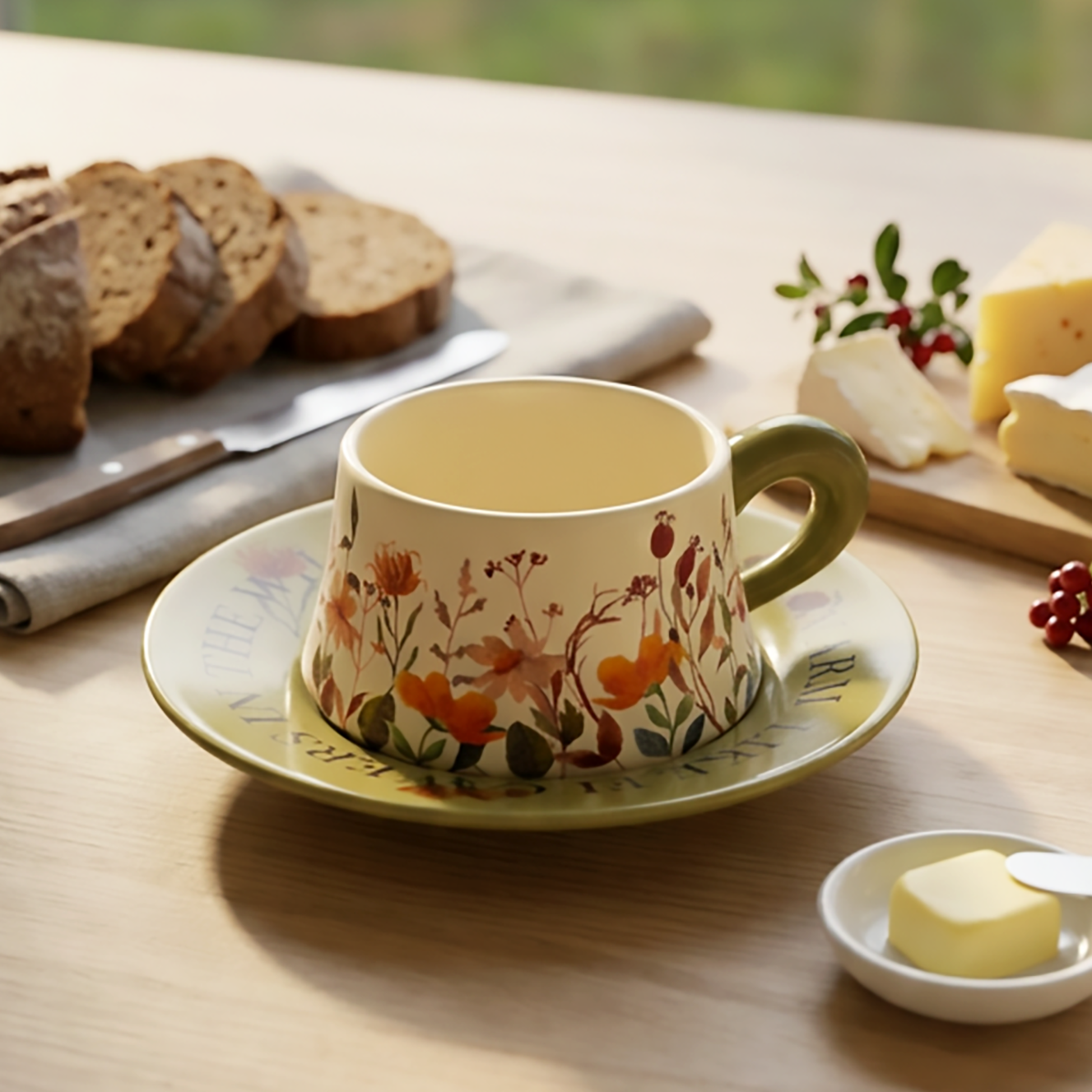 Taza de Flores con Plato de Colores | Tazas para Ellas