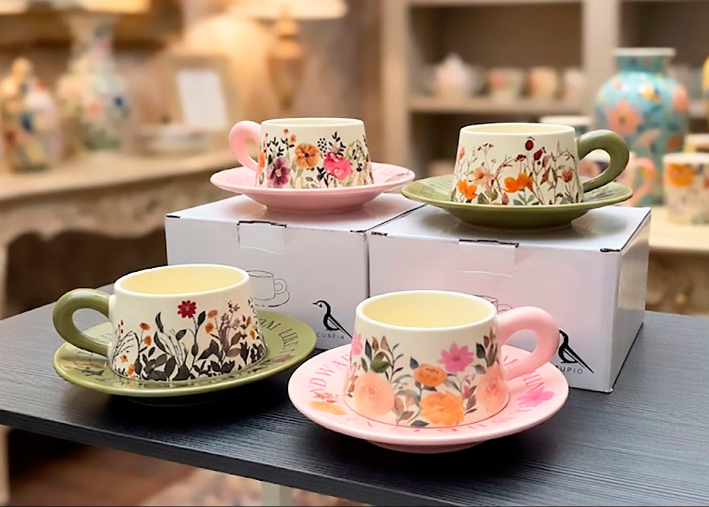 Taza de Flores con Plato de Colores | Tazas para Ellas