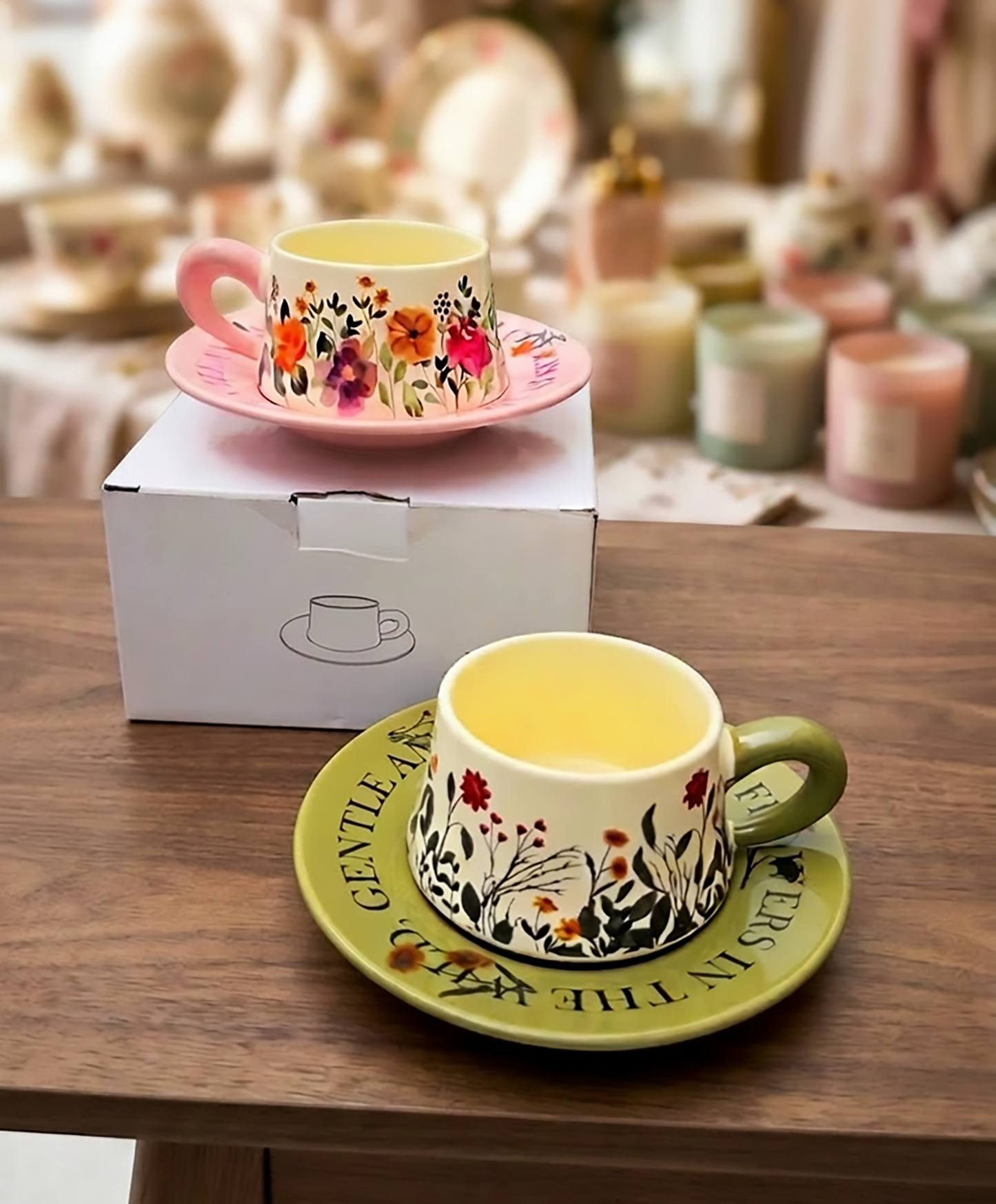 Taza de Flores con Plato de Colores | Tazas para Ellas