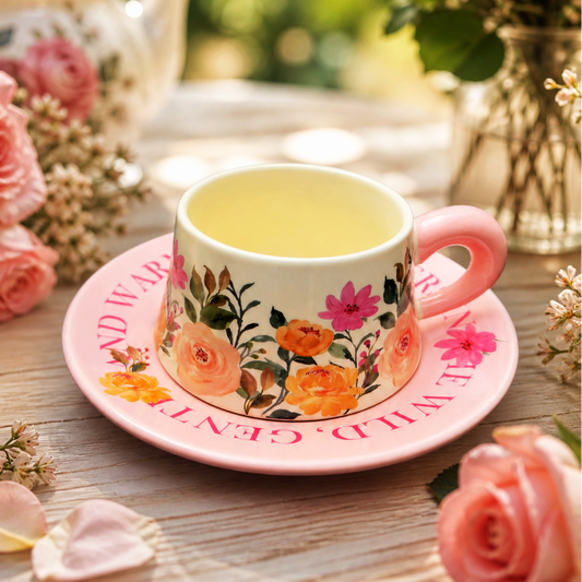 Taza de Flores con Plato de Colores | Tazas para Ellas