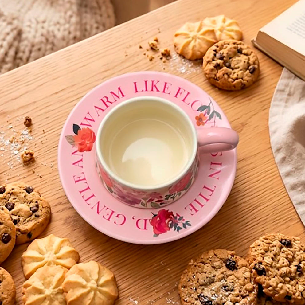 Taza de Flores con Plato de Colores | Tazas para Ellas