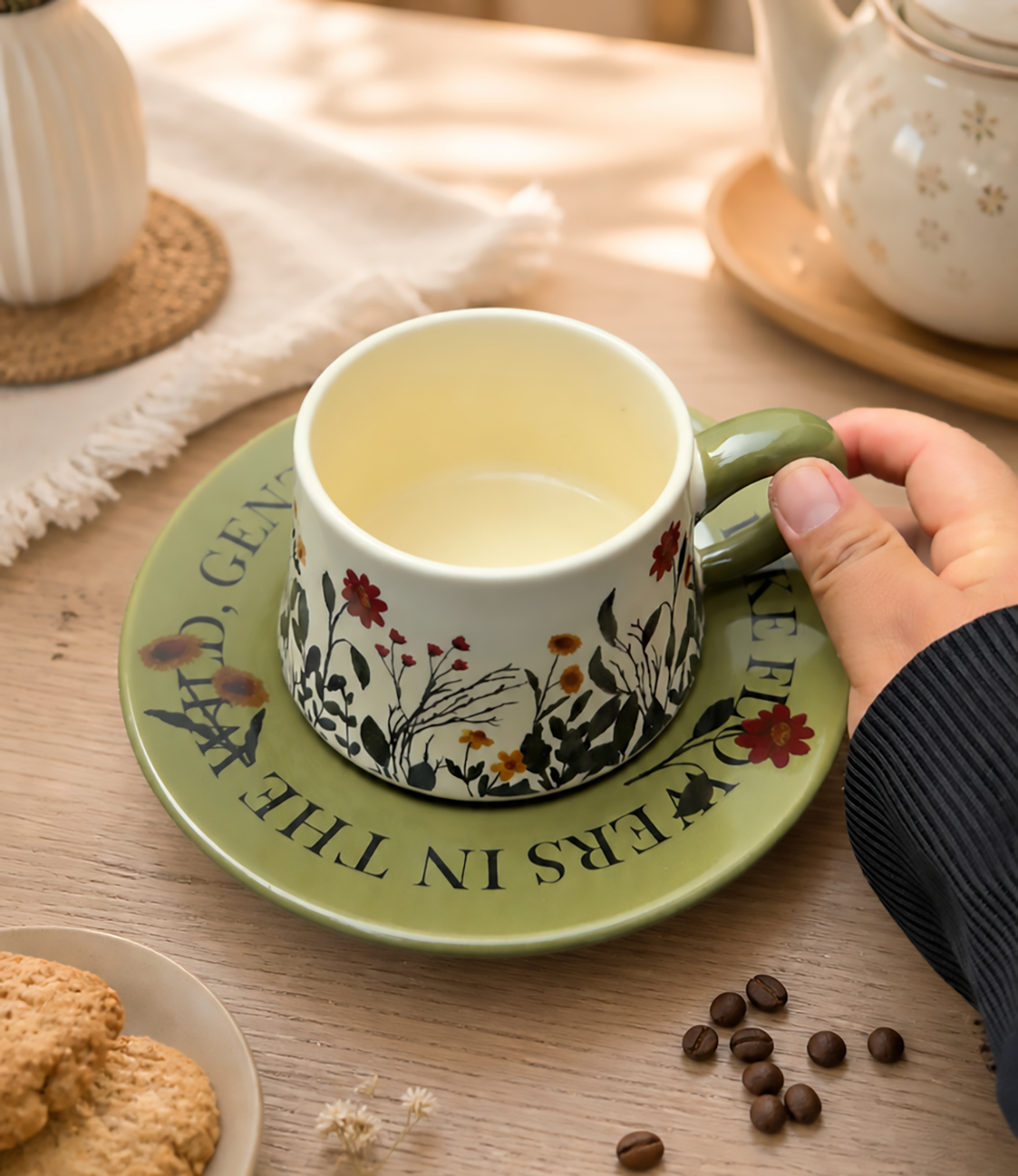 Taza de Flores con Plato de Colores | Tazas para Ellas