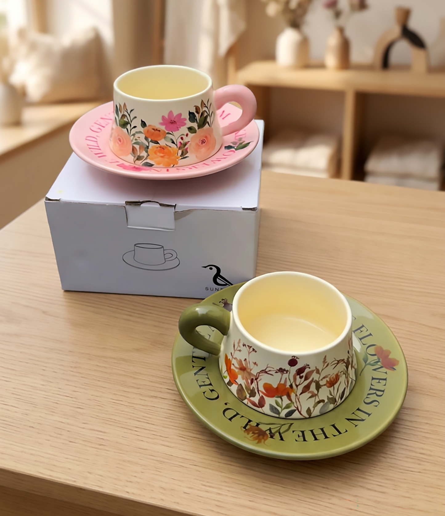 Taza de Flores con Plato de Colores | Tazas para Ellas