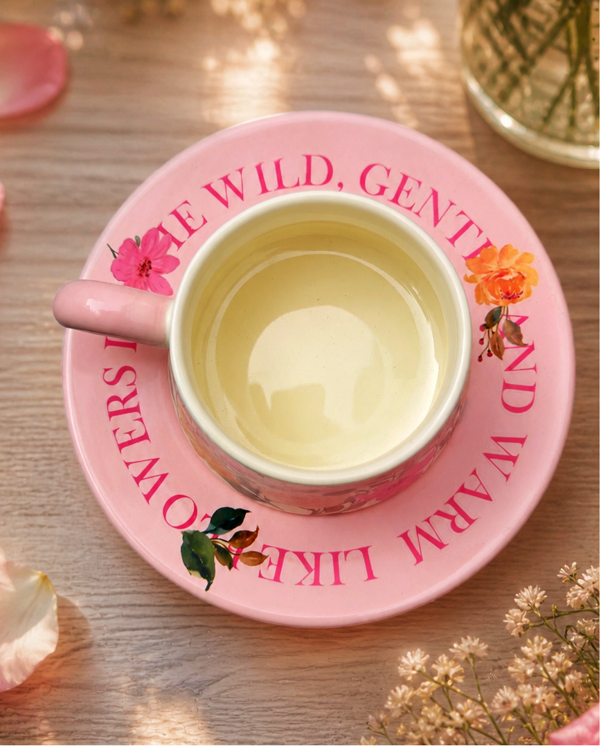 Taza de Flores con Plato de Colores | Tazas para Ellas