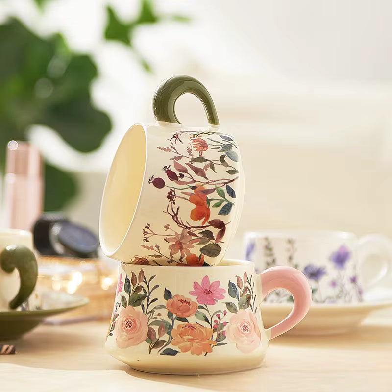 Taza de Flores con Plato de Colores | Tazas para Ellas