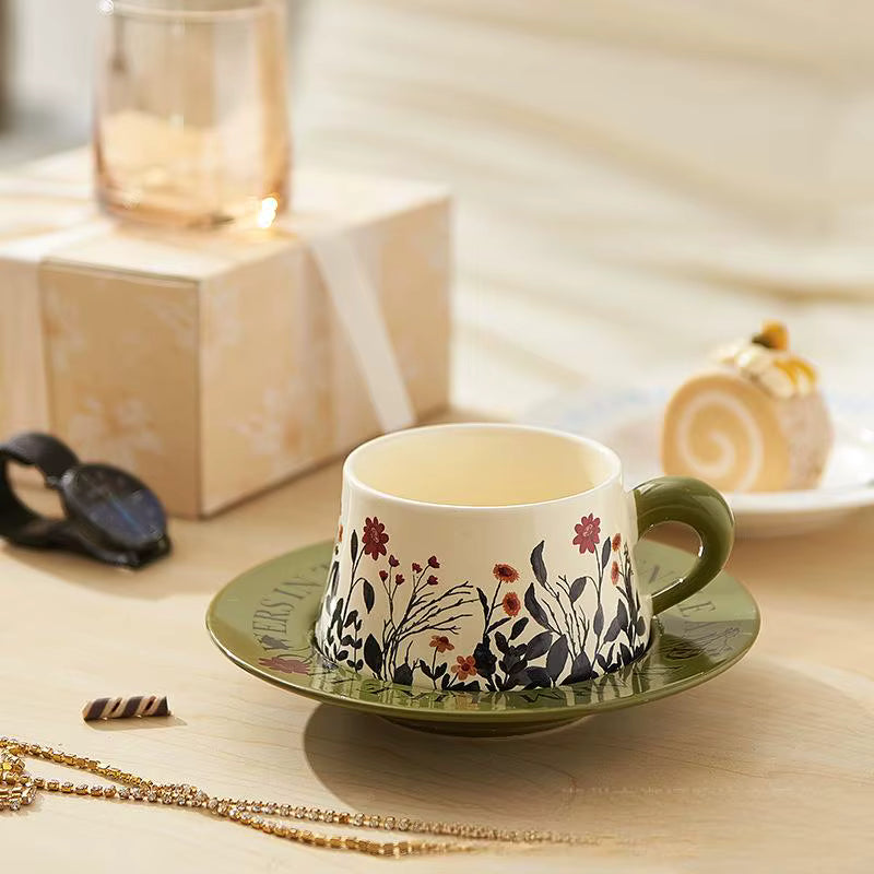 Taza de Flores con Plato de Colores | Tazas para Ellas