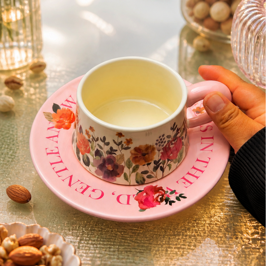 Taza de Flores con Plato de Colores | Tazas para Ellas