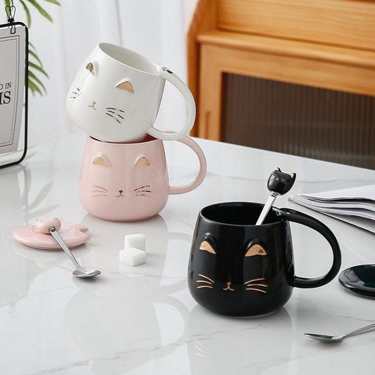 Taza de Tierno Gatito con Tapa y Cuchara - Taza de Gatos 