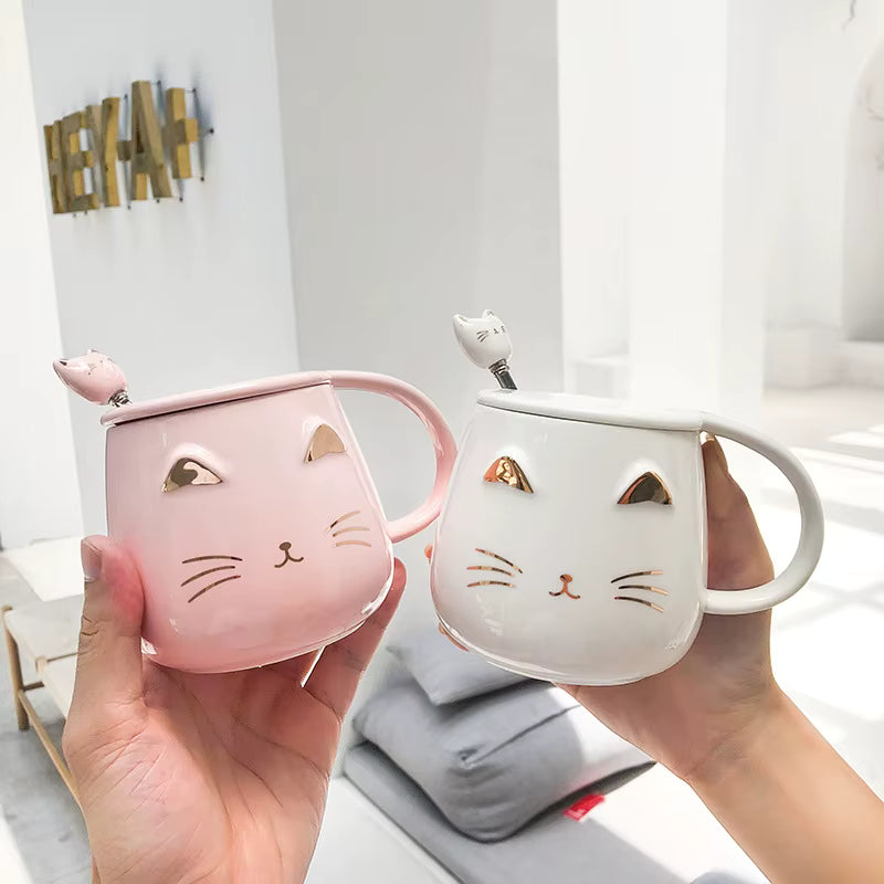 Taza de Tierno Gatito con Tapa y Cuchara - Taza de Gatos 
