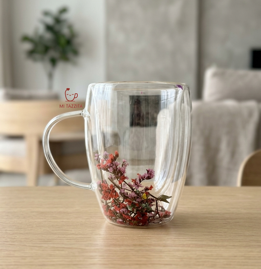 Taza de Vidrio Jardín Encantado – Colores Sorpresa 🌸| Tazas de Flores