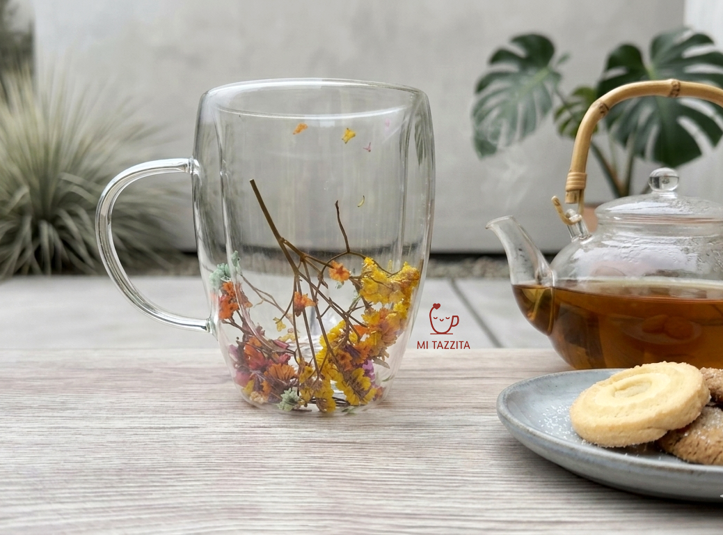 Taza de Vidrio Jardín Encantado – Colores Sorpresa 🌸| Tazas de Flores