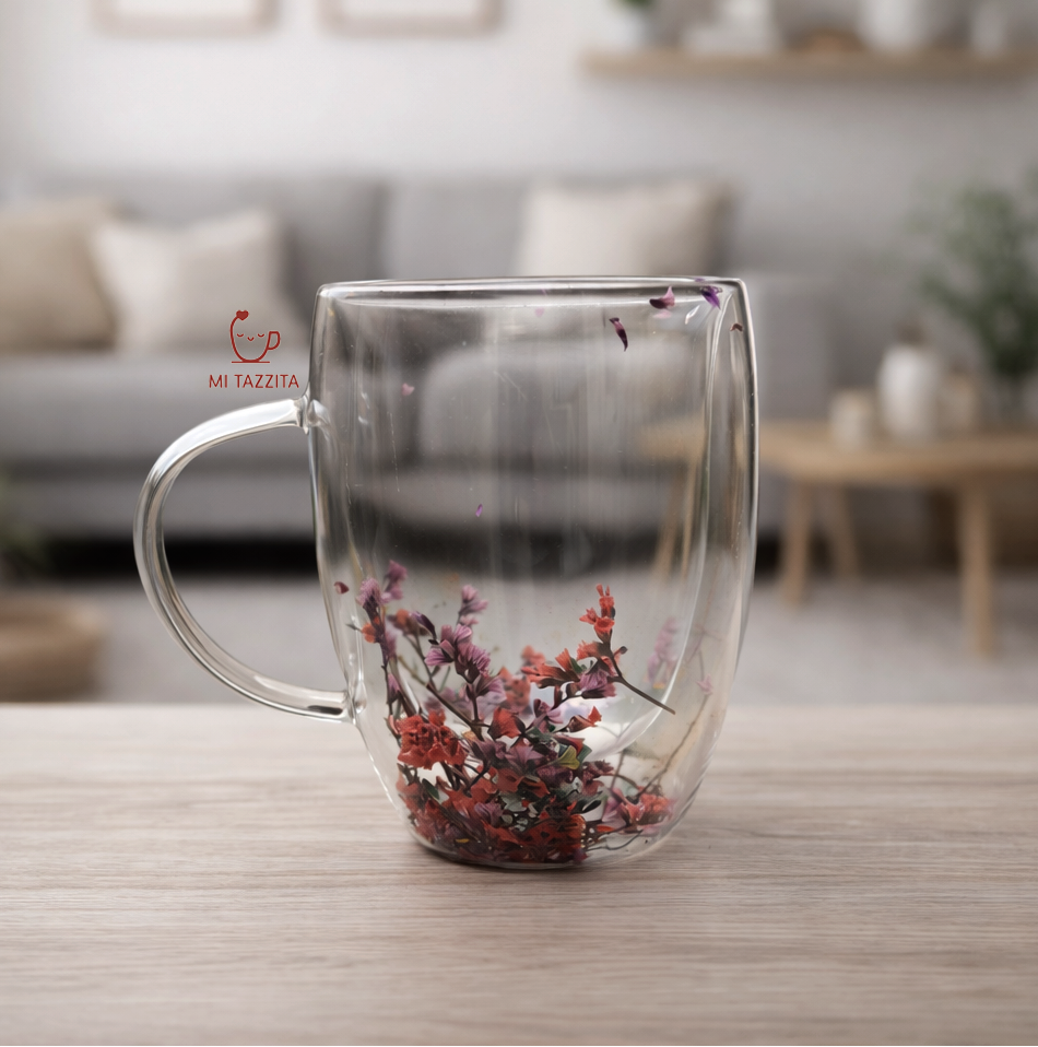 Taza de Vidrio Jardín Encantado – Colores Sorpresa 🌸| Tazas de Flores