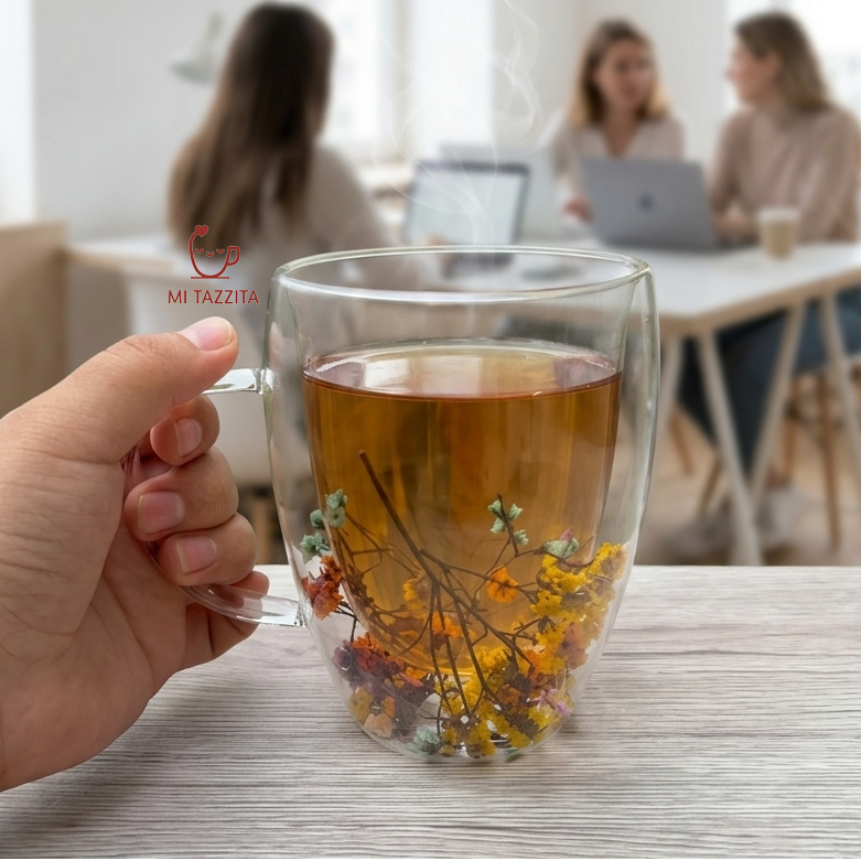 Taza de Vidrio Jardín Encantado – Colores Sorpresa 🌸| Tazas de Flores