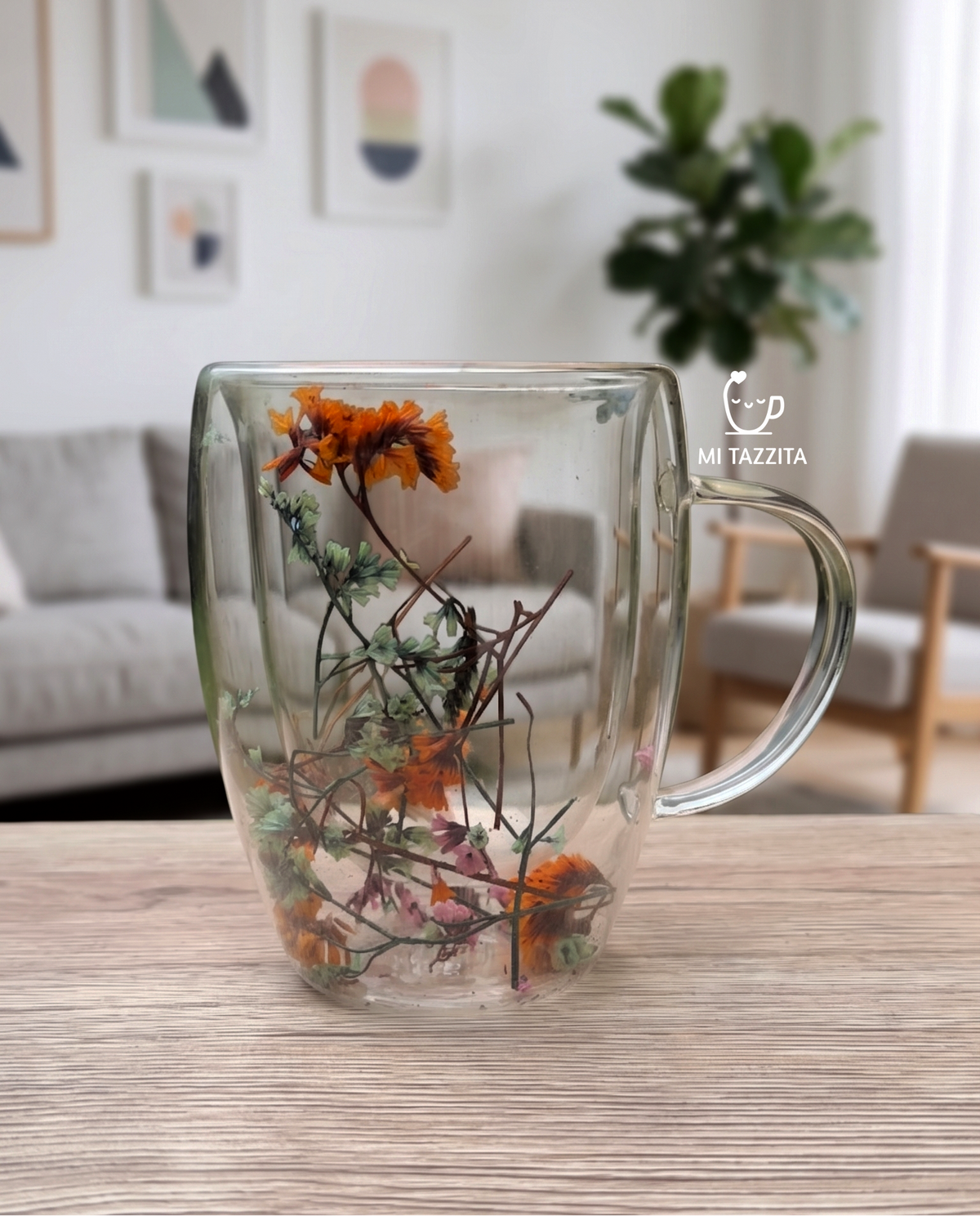 Taza de Vidrio Jardín Encantado – Colores Sorpresa 🌸| Tazas de Flores