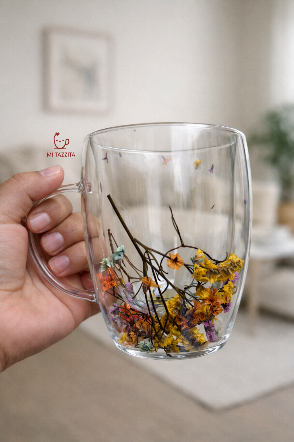 Taza de Vidrio Jardín Encantado – Colores Sorpresa 🌸| Tazas de Flores