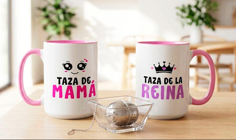 Taza de la Reina, Taza de Mamá | Tazas Día de la Madre - Tazas para Mamá - Blanca y Rosada de 15 oz