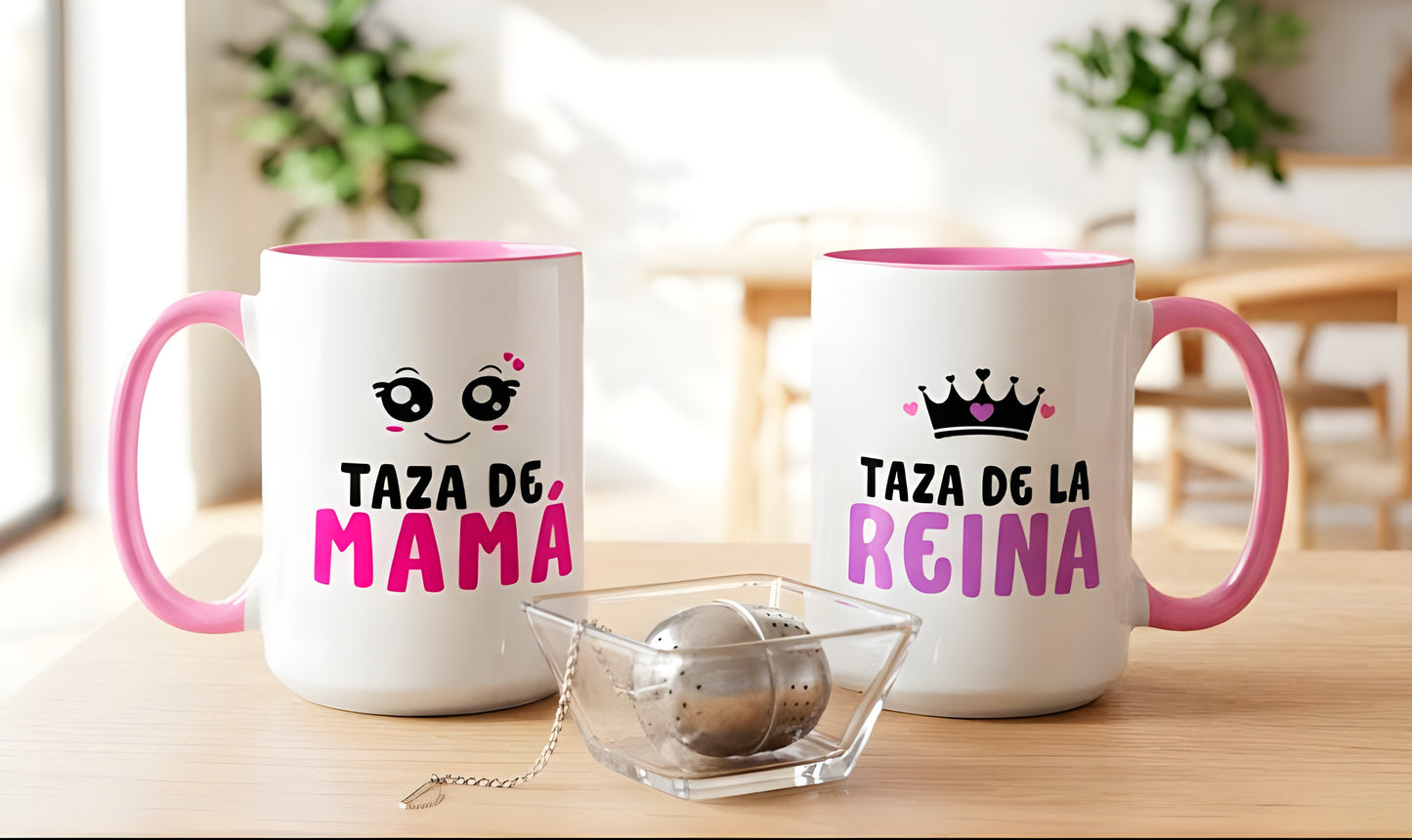 Taza de la Reina, Taza de Mamá | Tazas Día de la Madre - Tazas para Mamá - Taza Blanca y Rosada de 15 oz