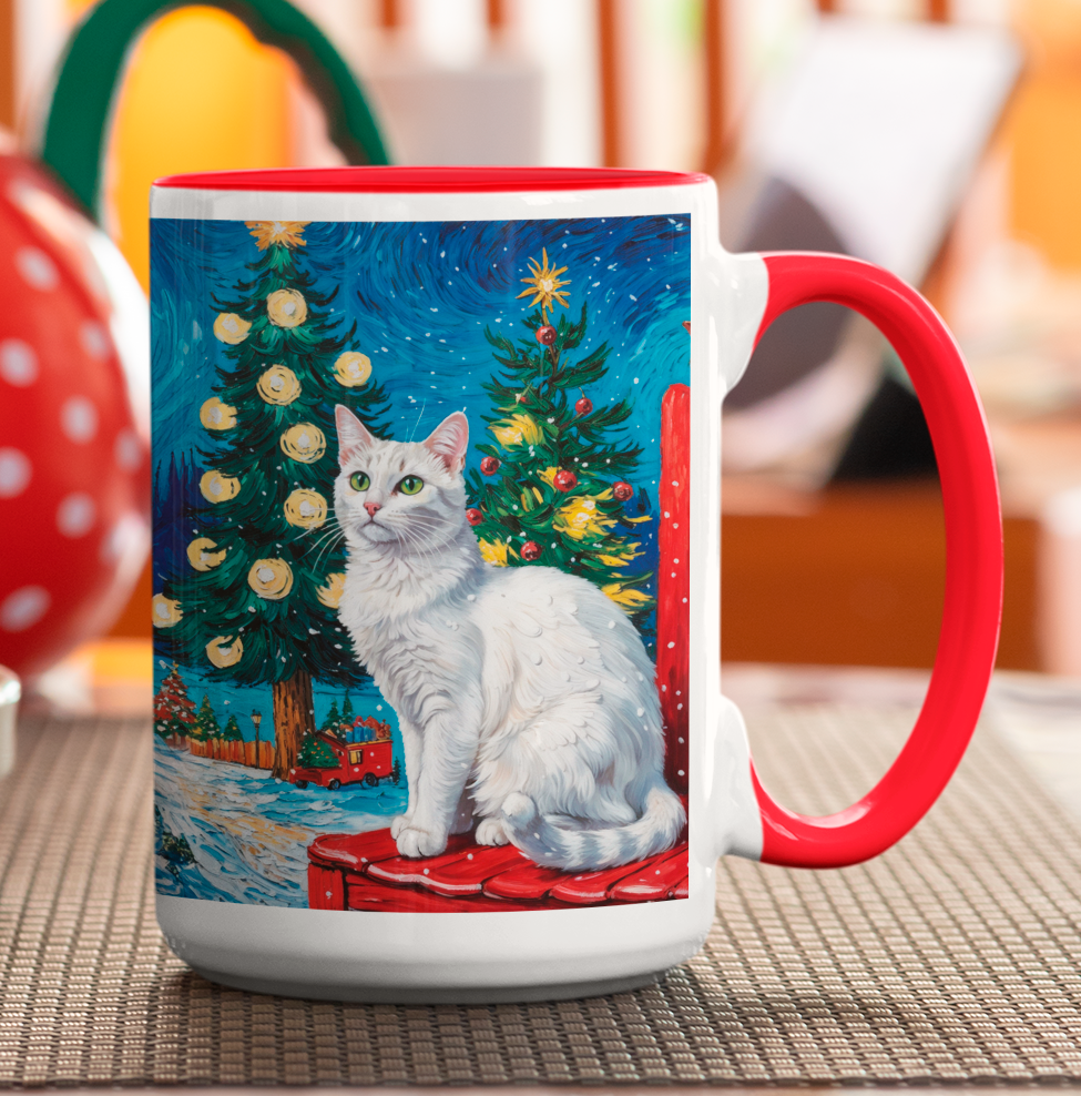 Taza Gato Blanco Navideño  Taza Navidad Taza Navideña
