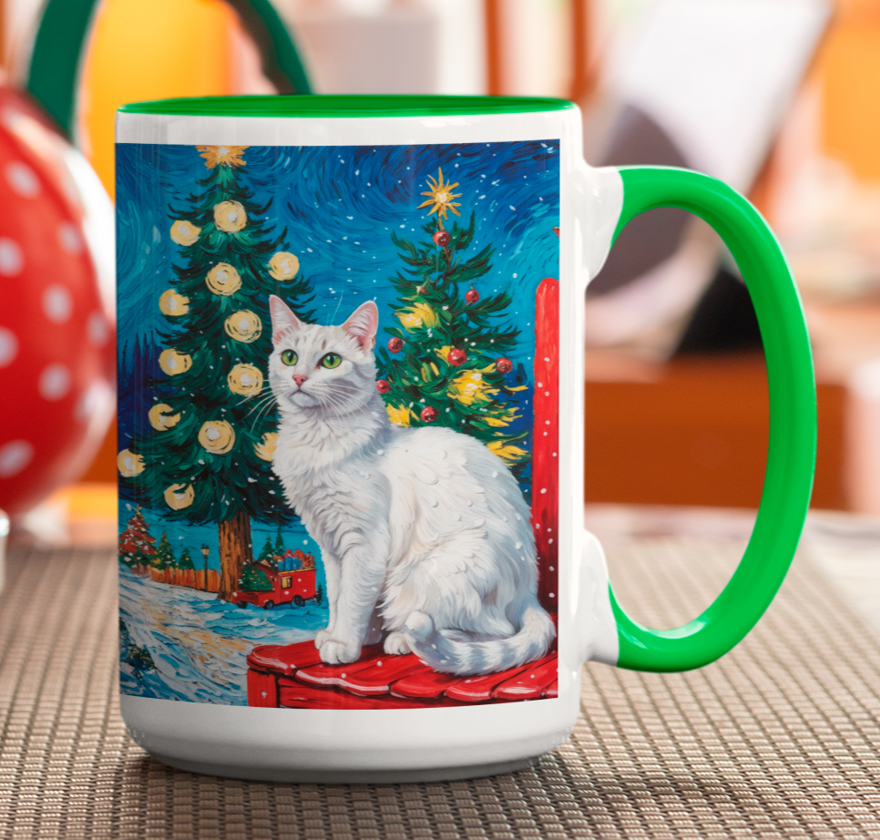 Taza Gato Blanco Navideño Taza Navidad Taza Navideña