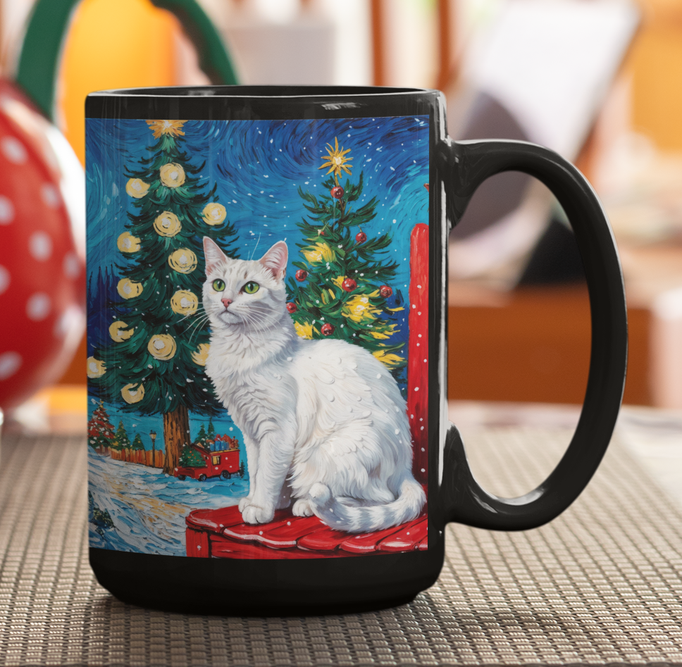 Taza Gato Blanco Navideño  Taza Navidad Taza Navideña
