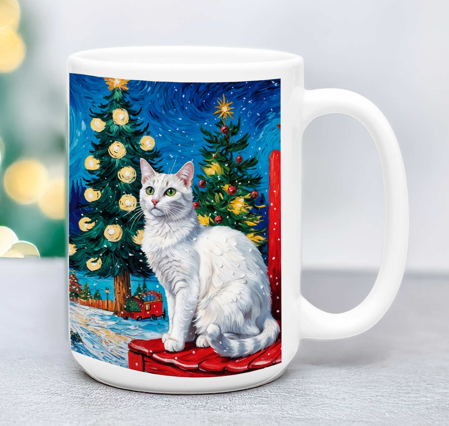Taza Gato Blanco Navideño Taza Navidad Taza Navideña