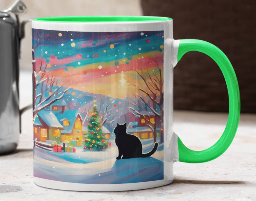 Taza Gato Negro Navideño  Taza Navidad Taza Navideña