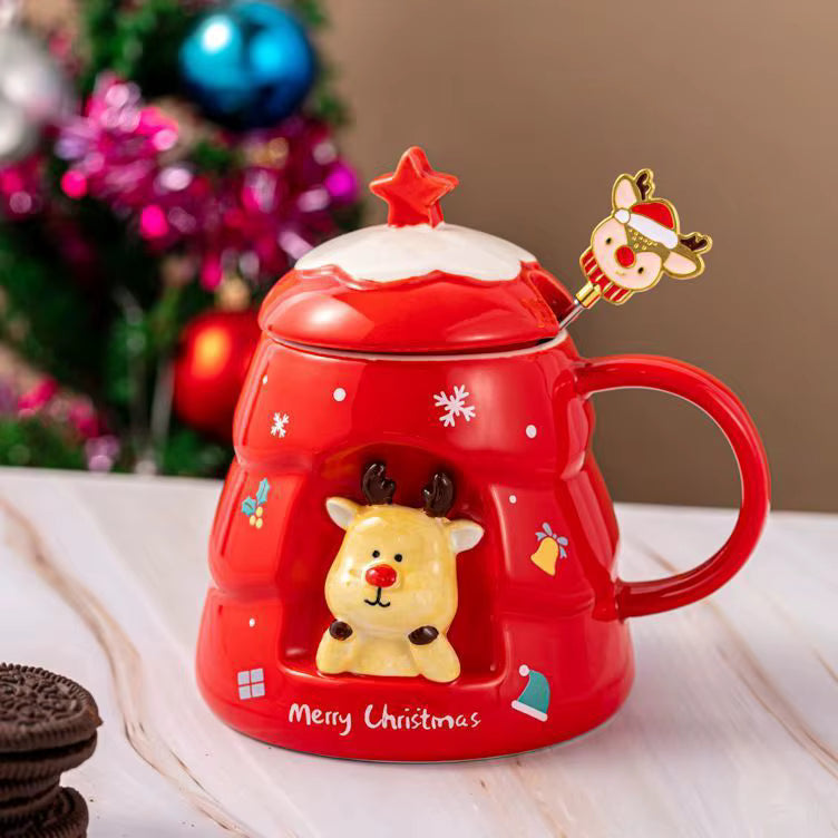 Taza Árbol de Navidad Rojo con Ventana de Personaje  - Tazas Navideñas