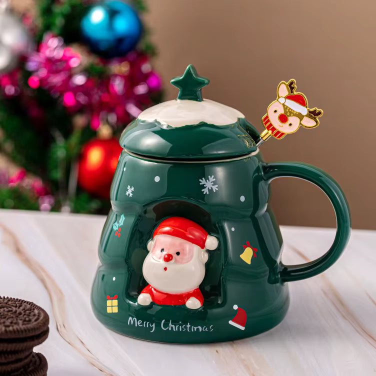 Taza Árbol de Navidad Verde con Ventana de Personaje  - Tazas Navideñas