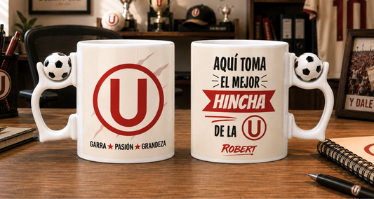 Tu Nombre como el Mejor Hincha de la U Personalizado | Tazas Universitario de Deportes | Taza Asa de Pelota de 11 oz