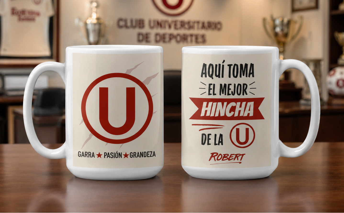 Tu Nombre como el Mejor Hincha de la U Personalizado | Tazas Universitario de Deportes | Taza Blanca de 15 oz