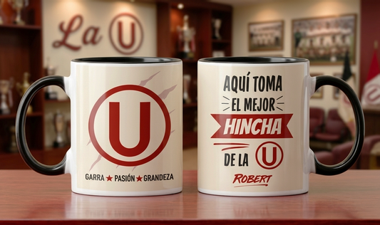 Tu Nombre como el Mejor Hincha de la U Personalizado | Tazas Universitario de Deportes | Taza Blanca y Negra de 11 oz