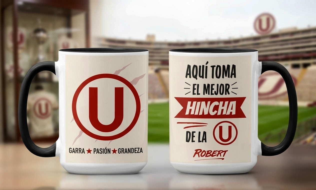 Tu Nombre como el Mejor Hincha de la U Personalizado | Tazas Universitario de Deportes | Taza Blanca y Negra de 15 oz