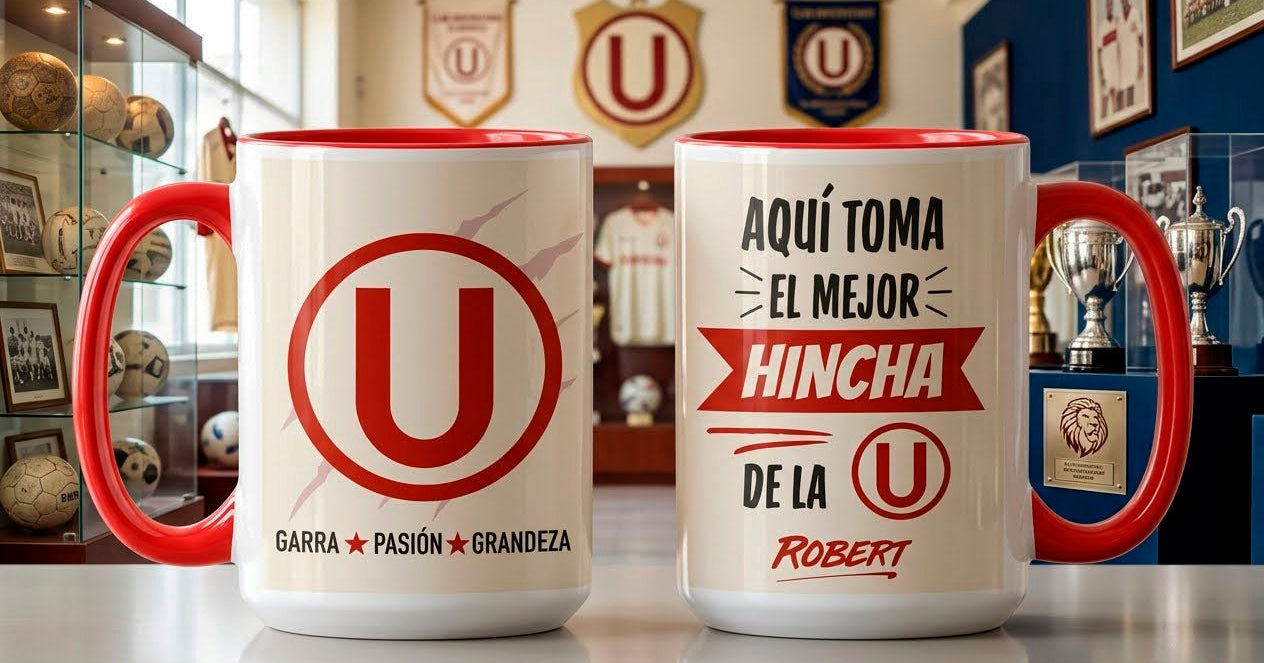 Tu Nombre como el Mejor Hincha de la U Personalizado | Tazas Universitario de Deportes | Taza Blanca y Roja de 15 oz