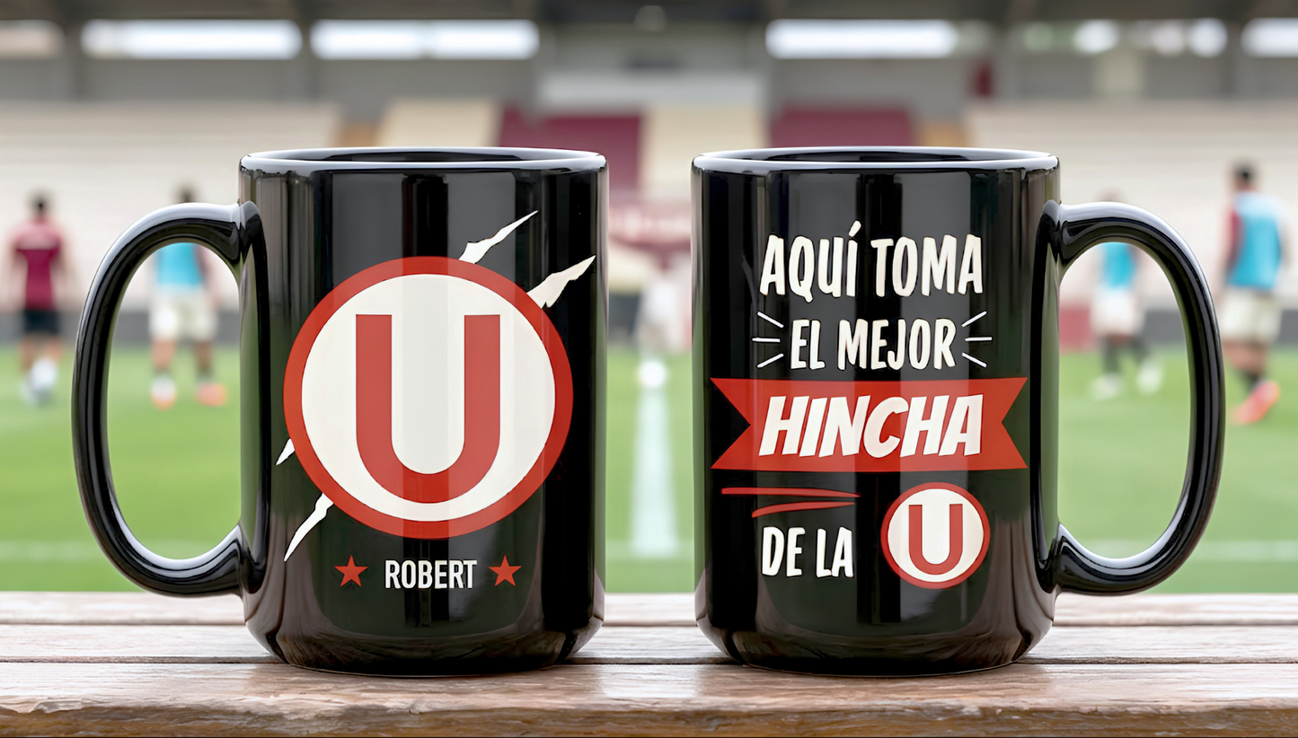 Tu Nombre como el Mejor Hincha de la U Personalizado | Tazas Universitario de Deportes | Taza Negra de 15 oz