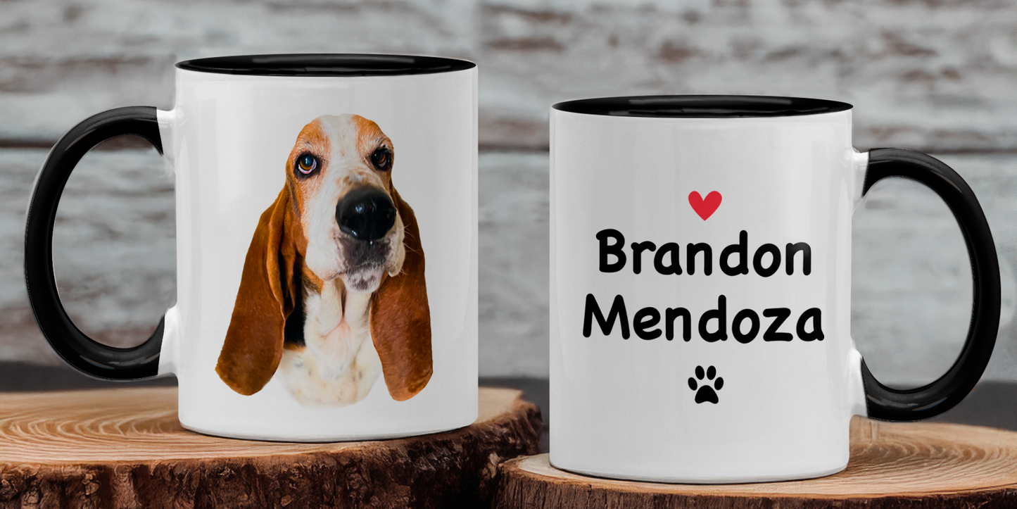 Tu Perro en tu taza con Nombre y Apellido - Taza Blanca y Negra de 11 oz - Tazas de Perros